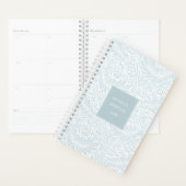 Monogram Floral Foliage Dusty Blue White Elegant Planner (Display)