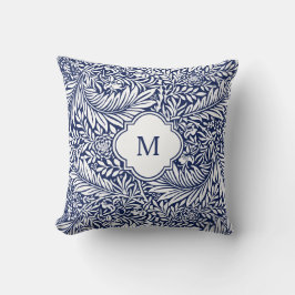 Monogram Floral Foliage William Morris Blue White Kussen