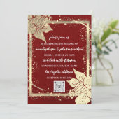 Monogram Floral Foto Gold Lijst QR Code Burgundy Kaart (Staand voorkant)