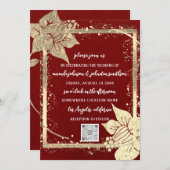 Monogram Floral Foto Gold Lijst QR Code Burgundy Kaart (Voorkant / Achterkant)