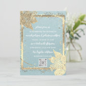 Monogram Floral Foto Gold Lijst QRCode Blue Kraft Kaart (Staand voorkant)