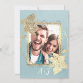 Monogram Floral Foto Gold Lijst QRCode Blue Kraft Kaart (Achterkant)