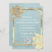 Monogram Floral Foto Gold Lijst QRCode Blue Kraft Kaart (Voorkant / Achterkant)