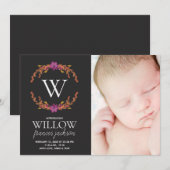 Monogram Floral Foto van Newborn Girl, gepersonali (Voorkant / Achterkant)