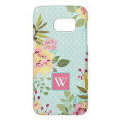 Monogram | Floral Garden, blauwe achtergrond Case-Mate Samsung Galaxy Hoesje (Achterkant)