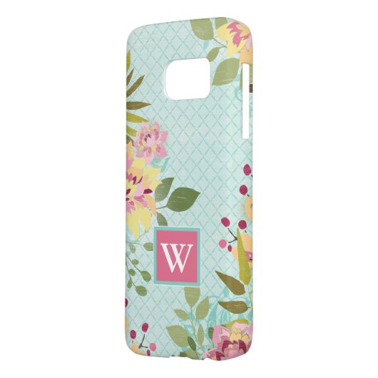 Monogram | Floral Garden, blauwe achtergrond Case-Mate Samsung Galaxy Hoesje (Achterkant Links)