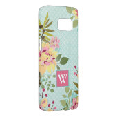 Monogram | Floral Garden, blauwe achtergrond Case-Mate Samsung Galaxy Hoesje (Back/Rechts)