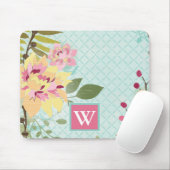 Monogram | Floral Garden, blauwe achtergrond Muismat (Met muis)