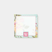 Monogram | Floral Garden, blauwe achtergrond Post-it® Notes (Voorkant)