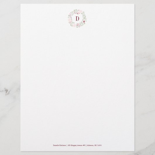 Monogram floral gepersonaliseerd briefhoofd (Voorkant)