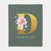 Monogram Floral Gepersonaliseerde letter D Fleece Deken (Voorkant)