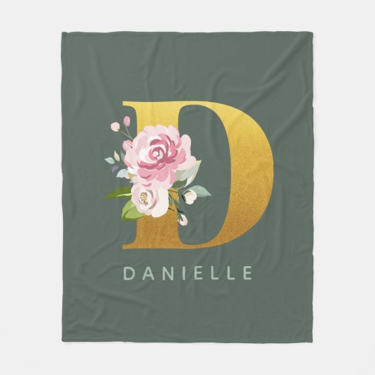 Monogram Floral Gepersonaliseerde letter D Fleece Deken (Voorkant)
