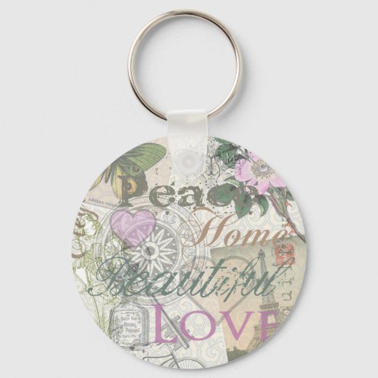 Monogram  Floral Girly Pattern Sleutelhanger (Voorkant)