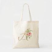 Monogram Floral Gold Initiaal A met naam Canvas ta Tote Bag (Voorkant)