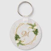 Monogram Floral Gold Marble Calla Lilies Initiaal Sleutelhanger (Voorkant)