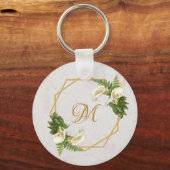 Monogram Floral Gold Marble Calla Lilies Initiaal Sleutelhanger (Voorkant)