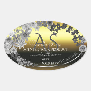 Monogram Floral Gold Silver Grey Product Labels