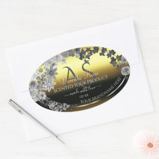 Monogram Floral Gold Silver Grey Product Labels