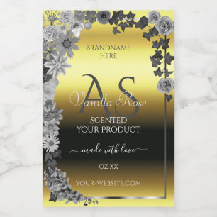 Monogram Floral Gold Silver Grey Product Labels Voedselcontainer Etiket