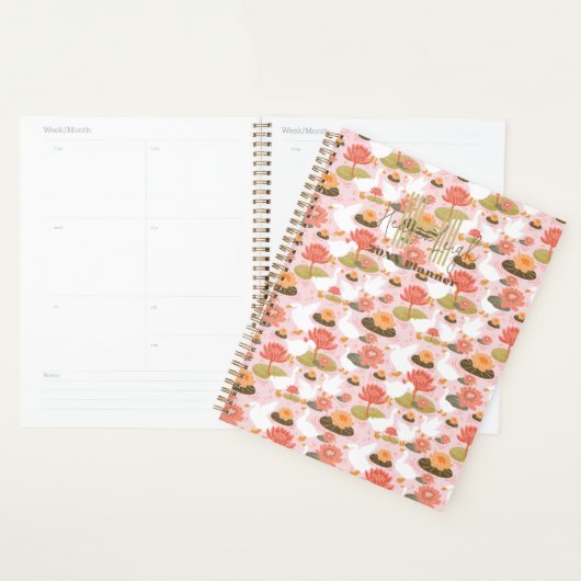 Monogram Floral Goose Waterlelie Patroon Planner (Display)
