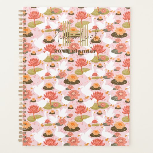 Monogram Floral Goose Waterlelie Patroon Planner (Voorkant)