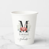 Monogram Floral Graduation Party Papieren Bekers (Voorkant)