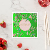 Monogram Floral Green Elegant Pink Gold Birthday Servet (Insitu)