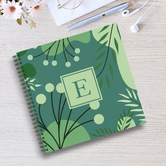 Monogram Floral Greenery Spiral Notitieboek