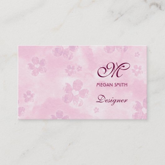 Monogram Floral Grunge Visitekaartje (Voorkant)