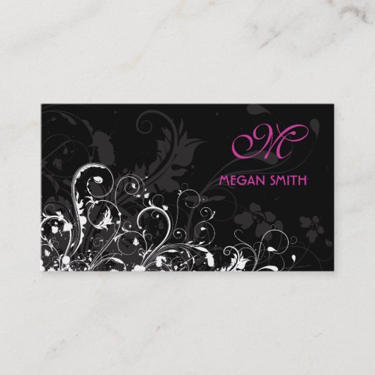 Monogram Floral Grunge Visitekaartje (Voorkant)