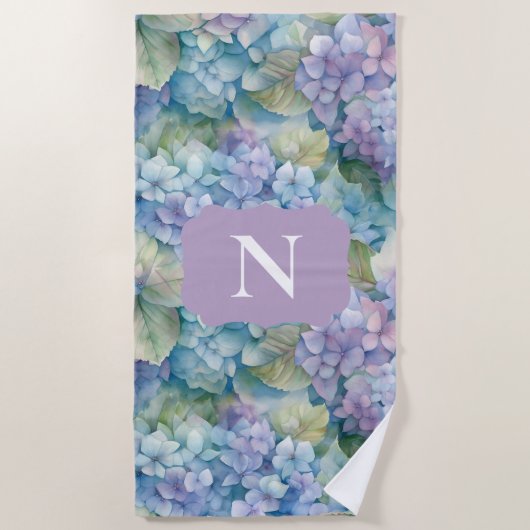 Monogram Floral Hydrangea Paars Strandlaken (Voorkant)
