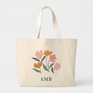 Monogram Floral Illustrated Botanical Bridesmaid Grote Tote Bag