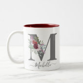 monogram Floral Initiaal Naam Tweekleurige Koffiemok (Links)
