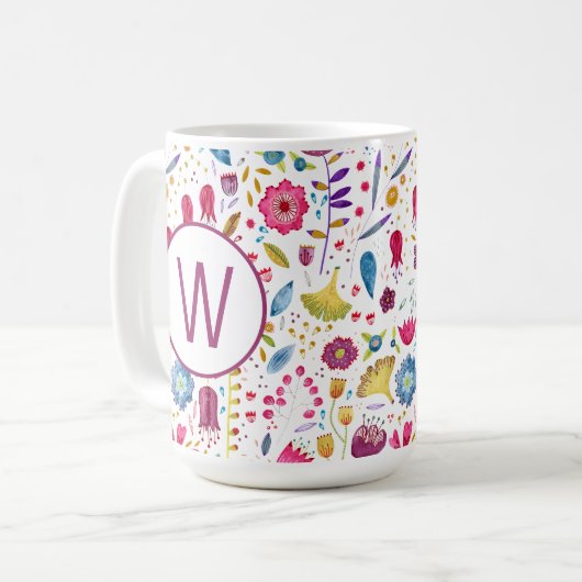 Monogram Floral Koffiemok (Voorkant links)