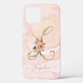 Monogram Floral Letter L Gold Script Waterverf Case-Mate iPhone Case (Achterkant)
