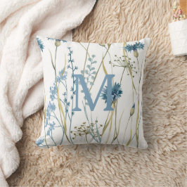 Monogram Floral Light Blue Gold Kussen