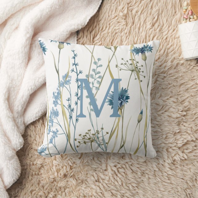 Monogram Floral Light Blue Gold Kussen (Deken)