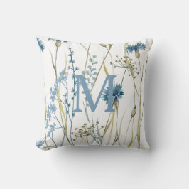 Monogram Floral Light Blue Gold Kussen