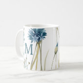 Monogram Floral Light Blue Gold op White Koffiemok (Voorkant links)