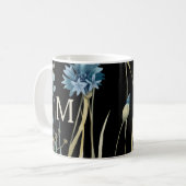 Monogram Floral Light Blue Gold op zwart Koffiemok (Voorkant links)