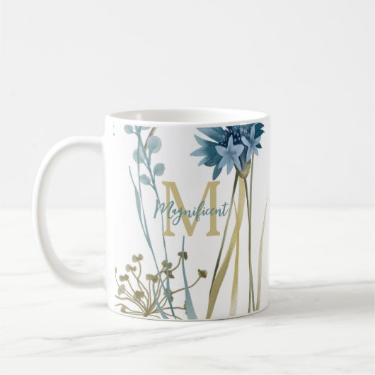 Monogram Floral Light Blue White Koffiemok (Links)