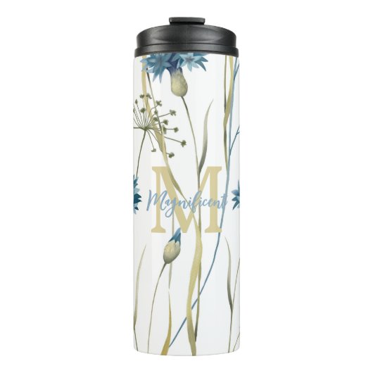 Monogram Floral Light Blue White Thermosbeker (Voorkant)