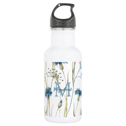 Monogram Floral Light Blue White Waterfles (Voorkant)