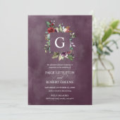 Monogram Floral Lijst in het Rode, Blush Wedding Kaart (Staand voorkant)