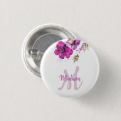 Monogram Floral Magenta Ronde Button 3,2 Cm (Voorkant /achterkant)