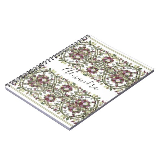  monogram floral Mauve Pink Sage Notitieboek (Linkerzijde)