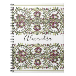  monogram floral Mauve Pink Sage Notitieboek