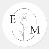 Monogram Floral Minimalistic Wedding Sticker (Voorkant)