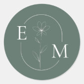 Monogram Floral Minimalistische bruiloft Sticker (Voorkant)