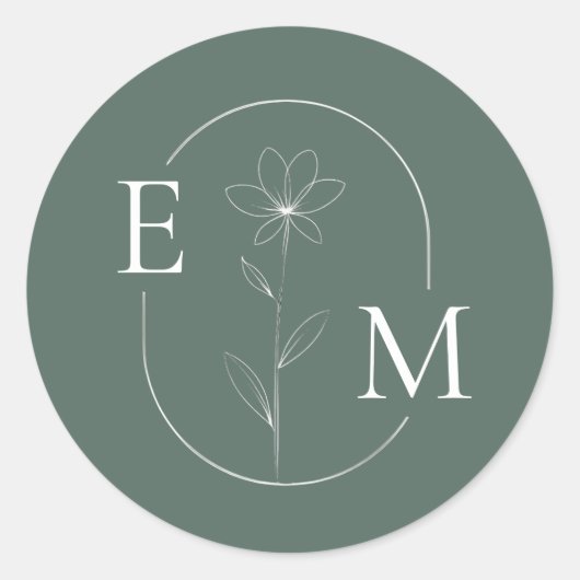 Monogram Floral Minimalistische bruiloft Sticker (Voorkant)